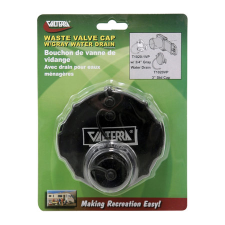 VALTERRA Valterra T1020-1VP Waste Valve Cap - 3" with Capped 3/4" GHT, Black, Carded T1020-1VP